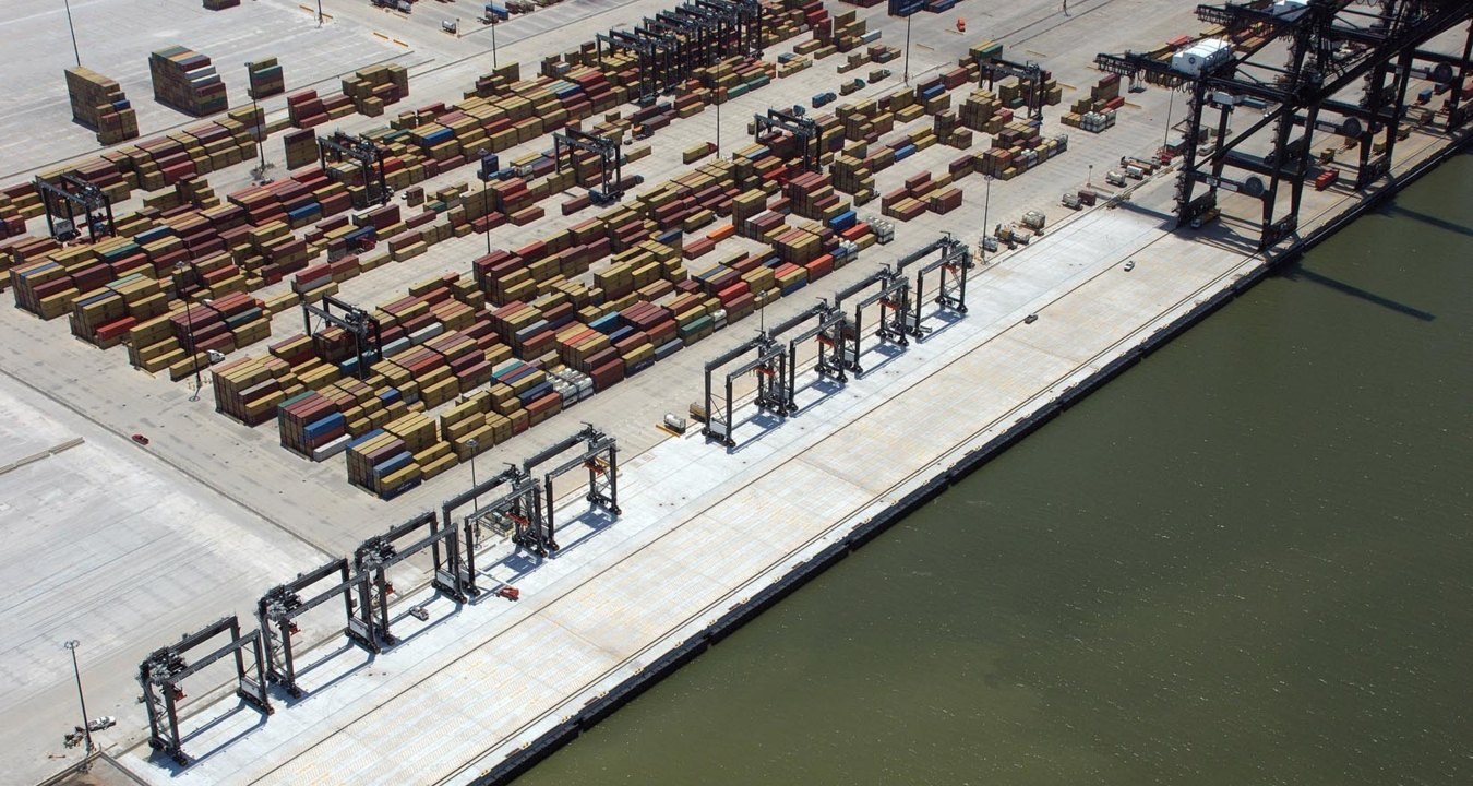 Illustration — Aerial view of the terminal with waterway in the foreground